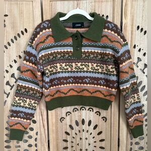 Cider Patterned Knit Fair Isle Button Up Sweater